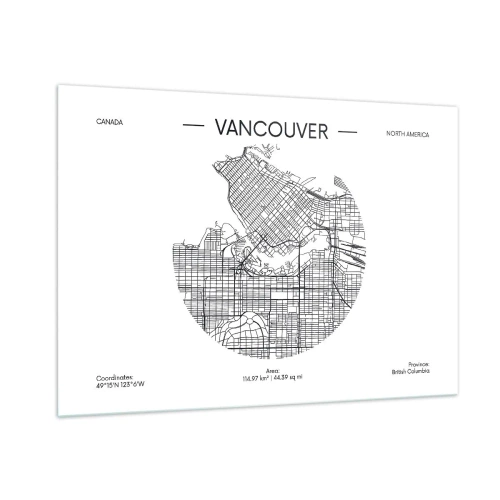 Quadro su vetro - Mappa stradale in bianco e nero di Vancouver - 100x70cm - Anatomia Vancouver - Decorazione murale moderna per soggiorno e camera da letto ARTTOR