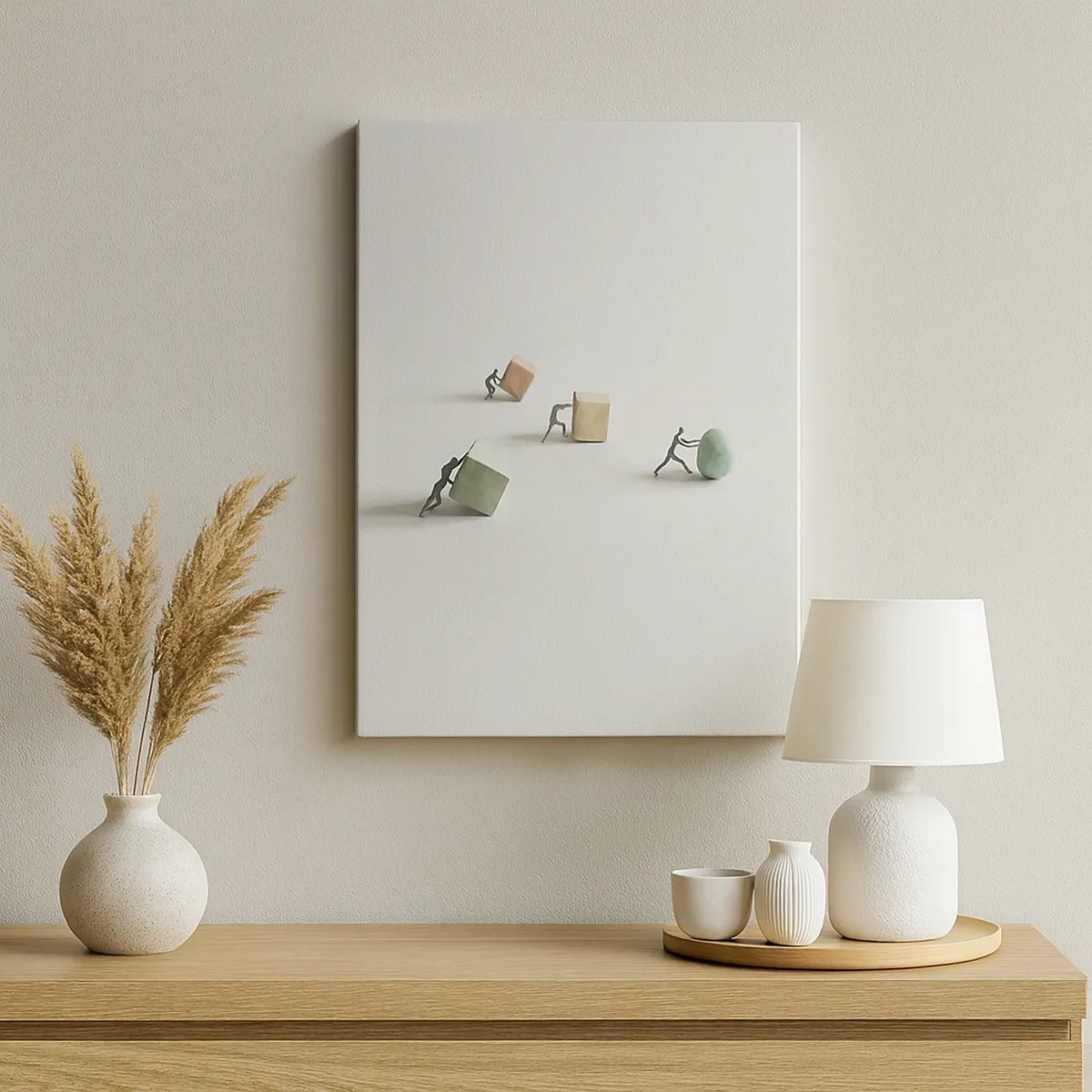 Quadro su tela - Stampe su Tela - Miniature che spingono forme su uno sfondo chiaro - 50x70cm - È la vita - Decorazione murale moderna per soggiorno e camera da letto ARTTOR