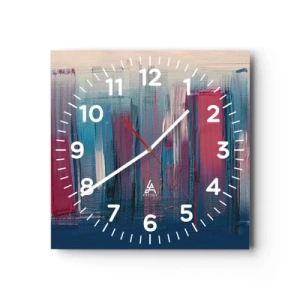 Orologio da parete - Orologio in Vetro - Composizione verticale in blu e rosso - 30x30 cm
