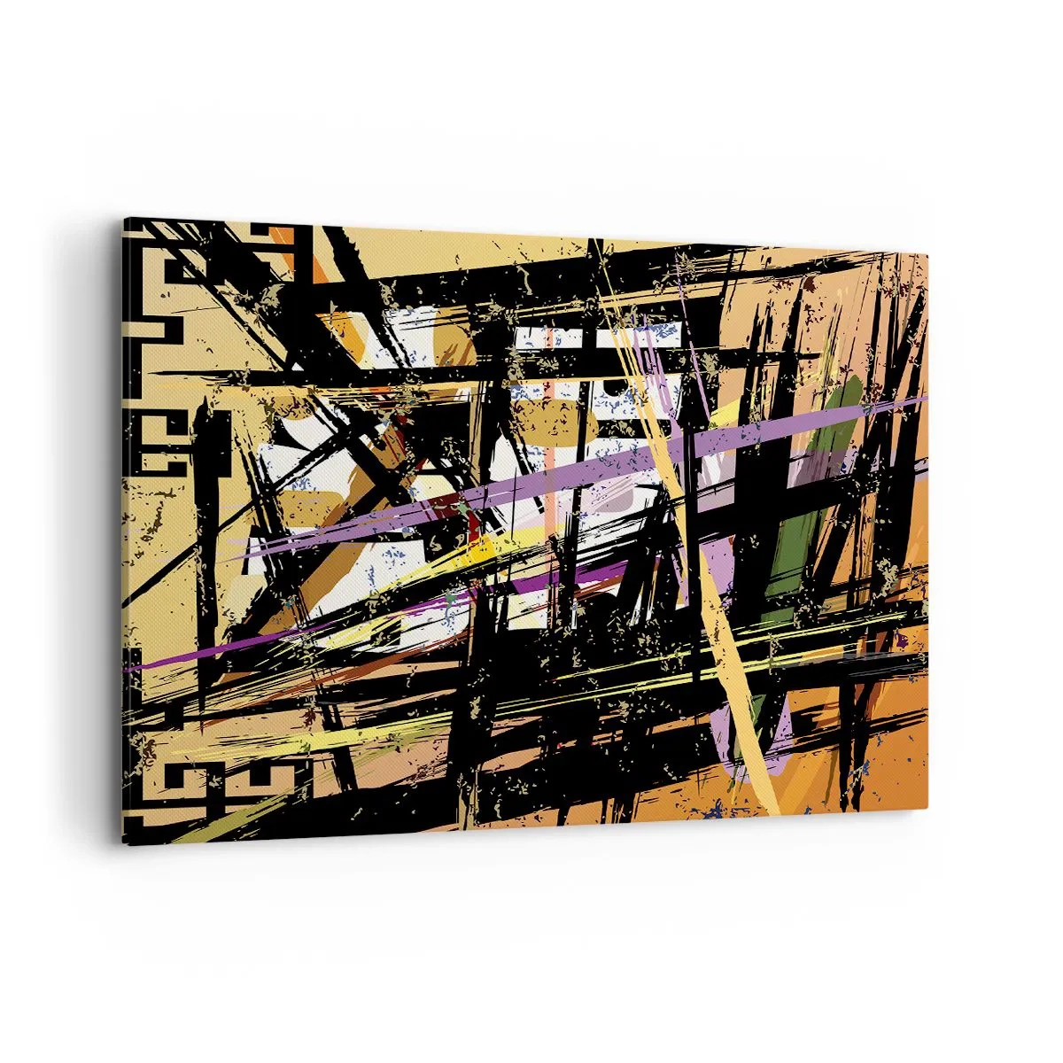 Quadro su tela - Stampe su Tela - Linee e forme astratte su uno sfondo beige - 100x70cm - Taglio netto - Decorazione murale moderna per soggiorno e camera da letto ARTTOR