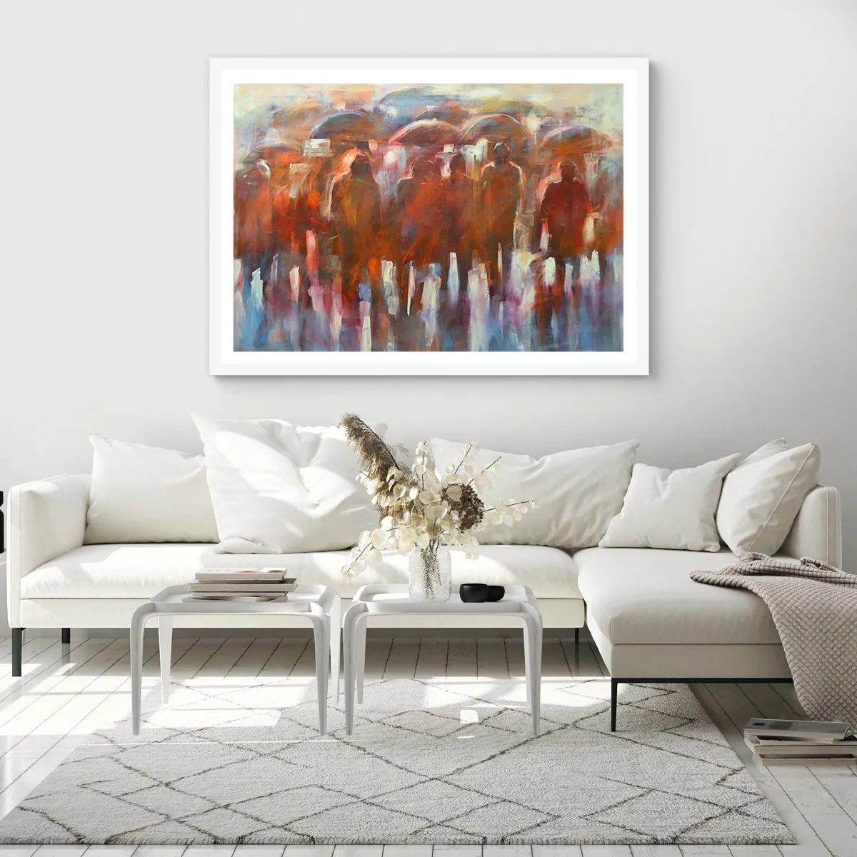 Poster in cornice bianca - Uguali nella pioggia e nella nebbia - 100x70 cm