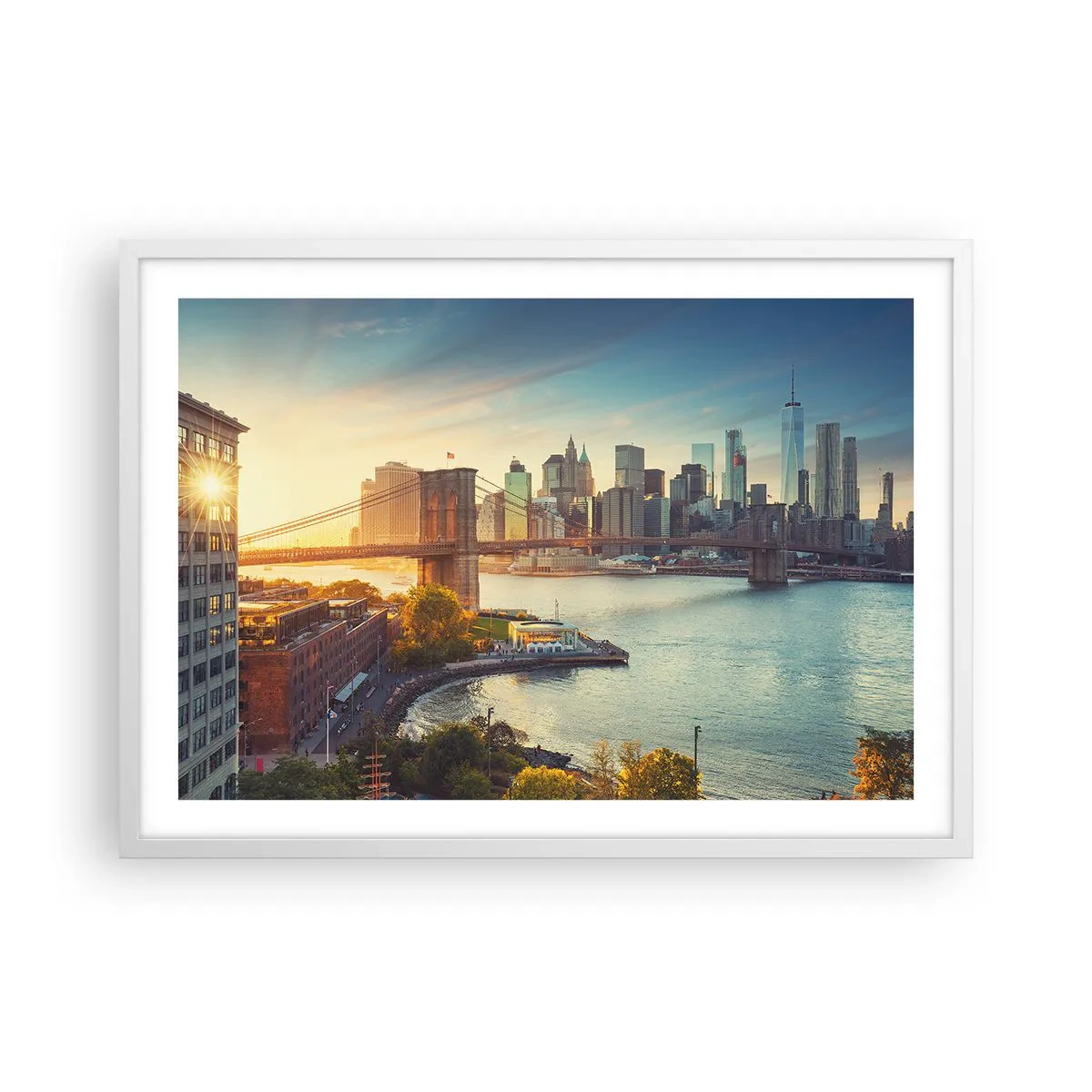 Poster in cornice bianca - L'alba nella grande città - 70x50 cm