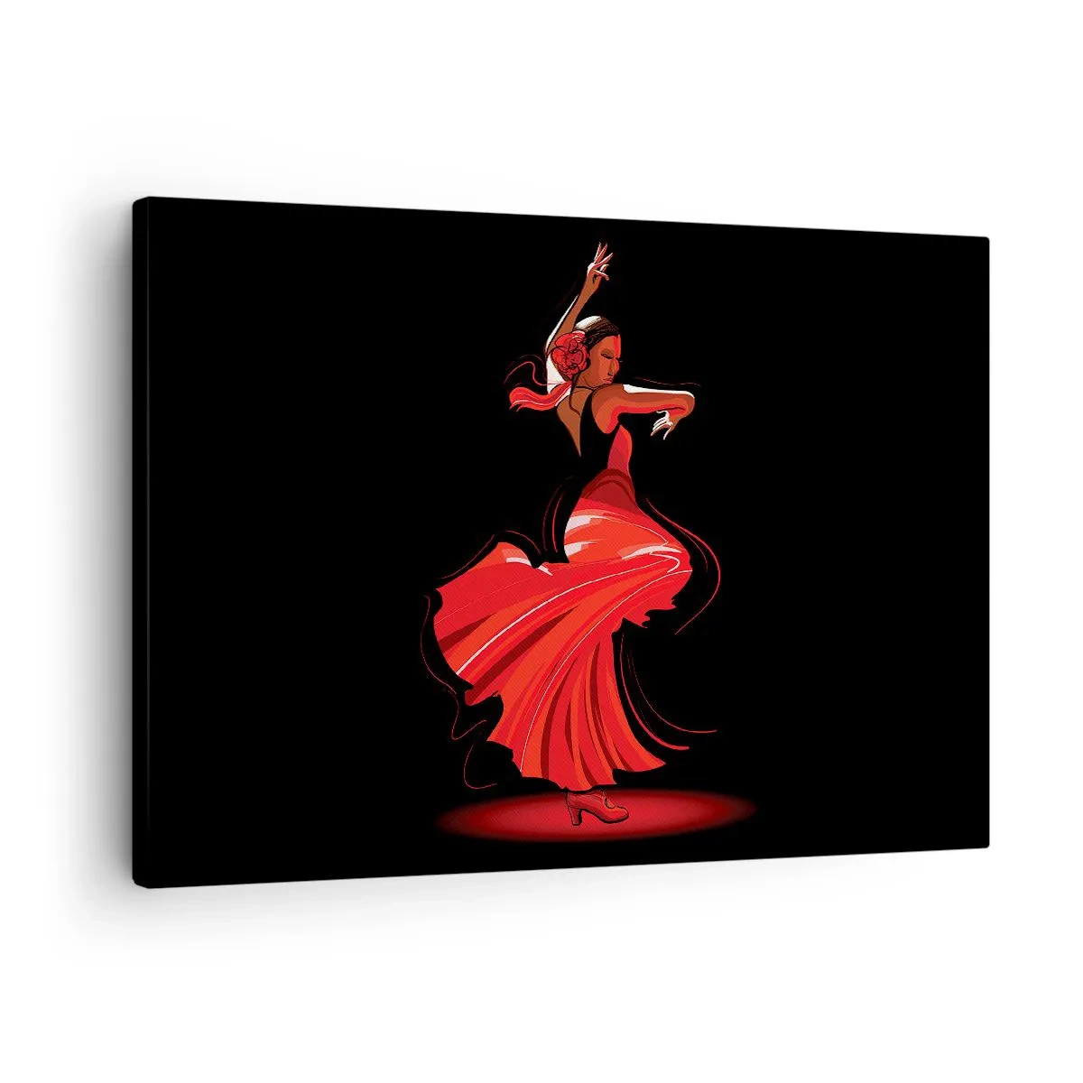 Quadro su tela - Stampe su Tela - Ballerina di flamenco in abito rosso su sfondo nero - 70x50cm - Lo spirito focoso del flamenco - Decorazione murale moderna per soggiorno e camera da letto ARTTOR