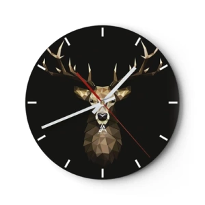 Orologio da parete - Orologio in Vetro - Immagine geometrica di un cervo su sfondo nero - 30x30cm - Cervo cubista - Decorazione murale moderna per soggiorno, cucina e camera da letto ARTTOR