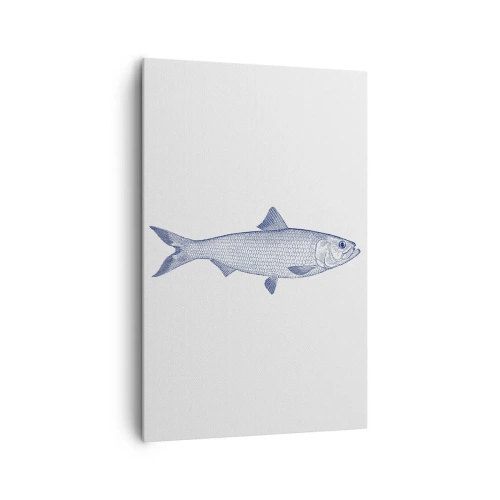 Quadro su tela - Stampe su Tela - Illustrazione di un pesce nei toni del blu su uno sfondo chiaro - 80x120cm - Un saluto dai mari del nord - Decorazione murale moderna per soggiorno e camera da letto ARTTOR