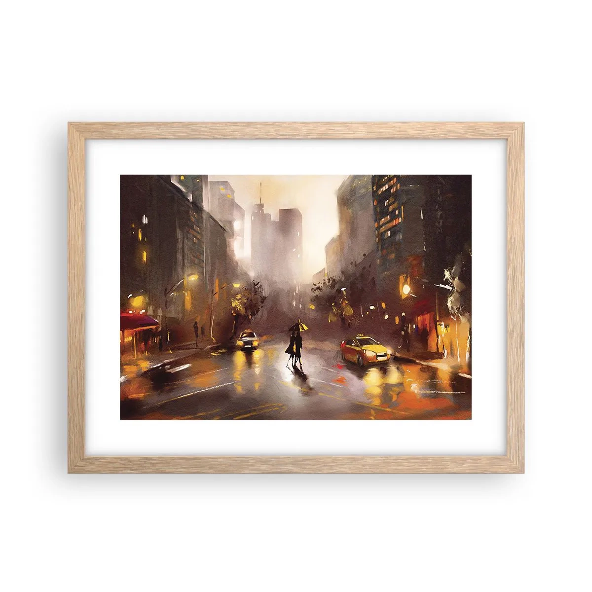 Poster in cornice rovere chiaro - Nelle luci di New York - 40x30 cm