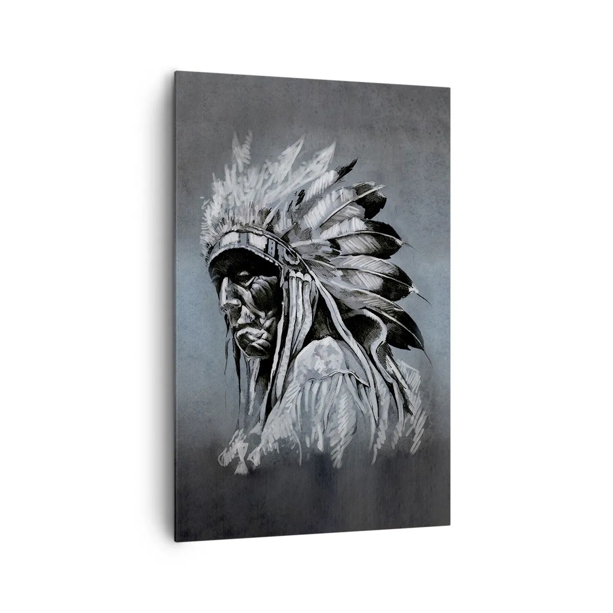 Quadro su tela - Stampe su Tela - Ritratto di un capo indiano che indossa un copricapo tradizionale - 80x120cm - Ritorno alle radici - Decorazione murale moderna per soggiorno e camera da letto ARTTOR
