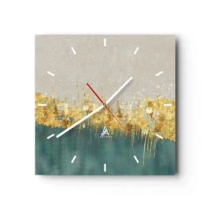 Orologio da parete - Orologio in Vetro - Accenti dorati su sfondo verde-beige - 30x30cm - Confine dorato - Decorazione murale moderna per soggiorno e camera da letto ARTTOR