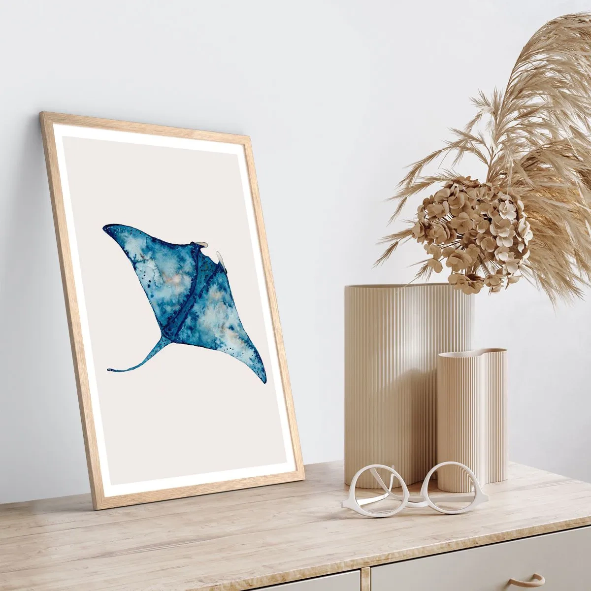 Poster in cornice rovere chiaro - Vita nel blu - 70x100 cm