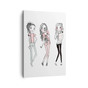 Quadro su tela - Stampe su Tela - Illustrazione di ragazze alla moda in colori pastello - 50x70cm - Arriva la festa - Decorazione murale moderna per soggiorno e camera da letto ARTTOR