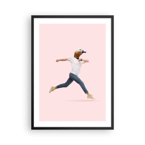 Poster in cornice nera - Una figura che corre con la testa di un uccello su uno sfondo rosa - 50x70cm - Un pizzico di assurdo - Decorazione murale moderna per soggiorno e camera da letto ARTTOR