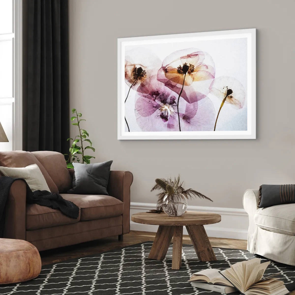 Poster in cornice bianca - Fiori trasparenti - 40x30 cm