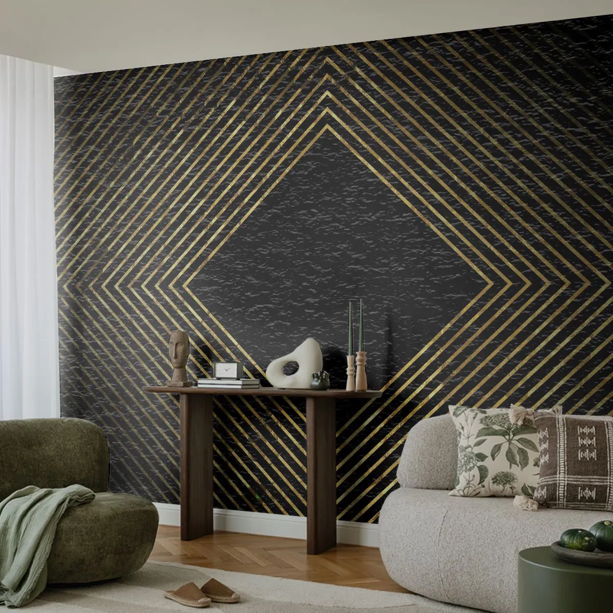 Fotomurali Premium Sand - Geometria in stile glamour - Art Deco, Moderno, Fascino - 400x280 cm