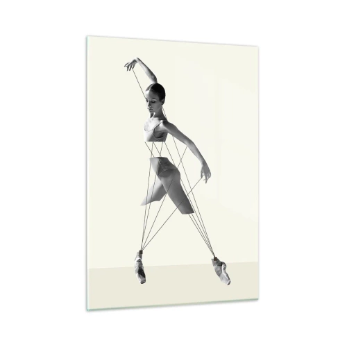 Quadro su vetro - Silhouette in bianco e nero di una ballerina con motivo a linee geometriche - 50x70cm - Nel teatro del mondo - Decorazione murale moderna per soggiorno e camera da letto ARTTOR