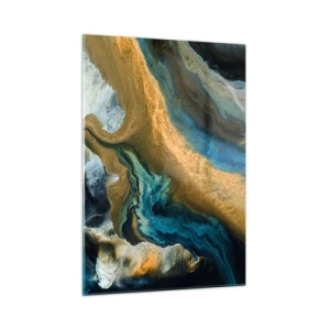 Quadro su vetro - Composizione astratta nei toni del blu e dell'oro - 50x70cm - Blu-oro: influenza reciproca - Decorazione murale moderna per soggiorno e camera da letto ARTTOR