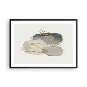 Poster in cornice nera - Linee dorate astratte su sfondo grigio - 70x50cm - Durata e movimento - Decorazione murale moderna per soggiorno e camera da letto ARTTOR