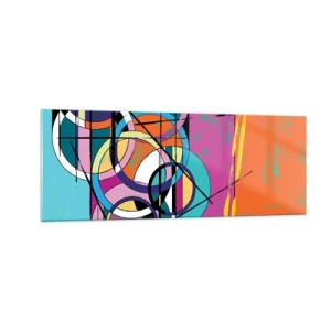 Quadro su vetro - Astrazione colorata con cerchi geometrici - 140x50cm - Un cerchio dietro l'altro - Decorazione murale moderna per soggiorno e camera da letto ARTTOR