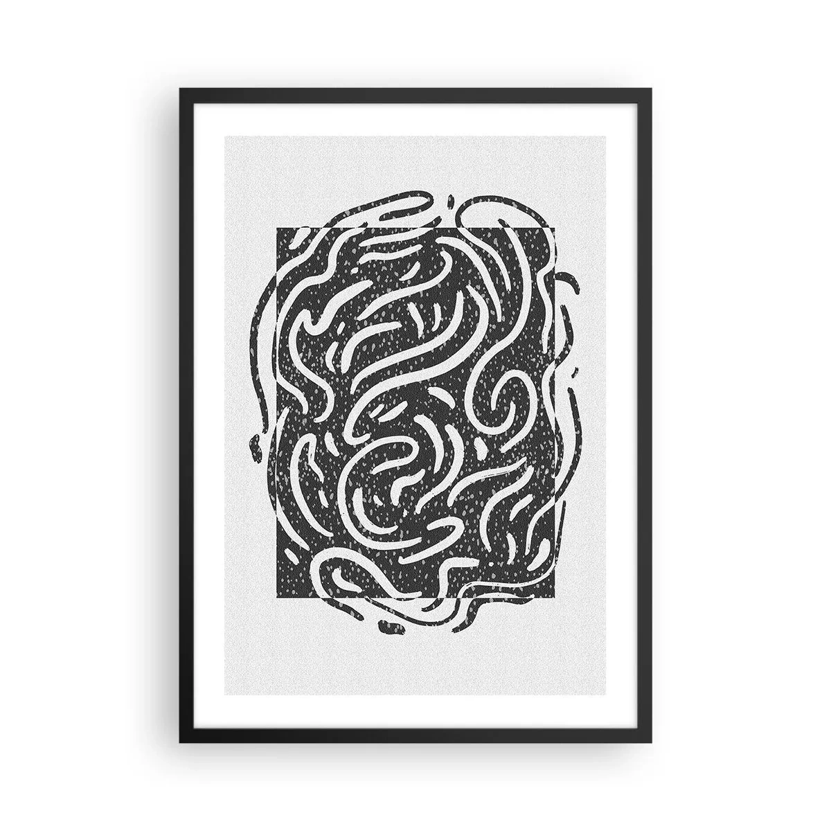 Poster in cornice nera - Composizione astratta con linee e forme dinamiche in bianco e nero. - 50x70cm - Astrazione: la danza della gioia - Decorazione murale moderna per soggiorno e camera da letto ARTTOR