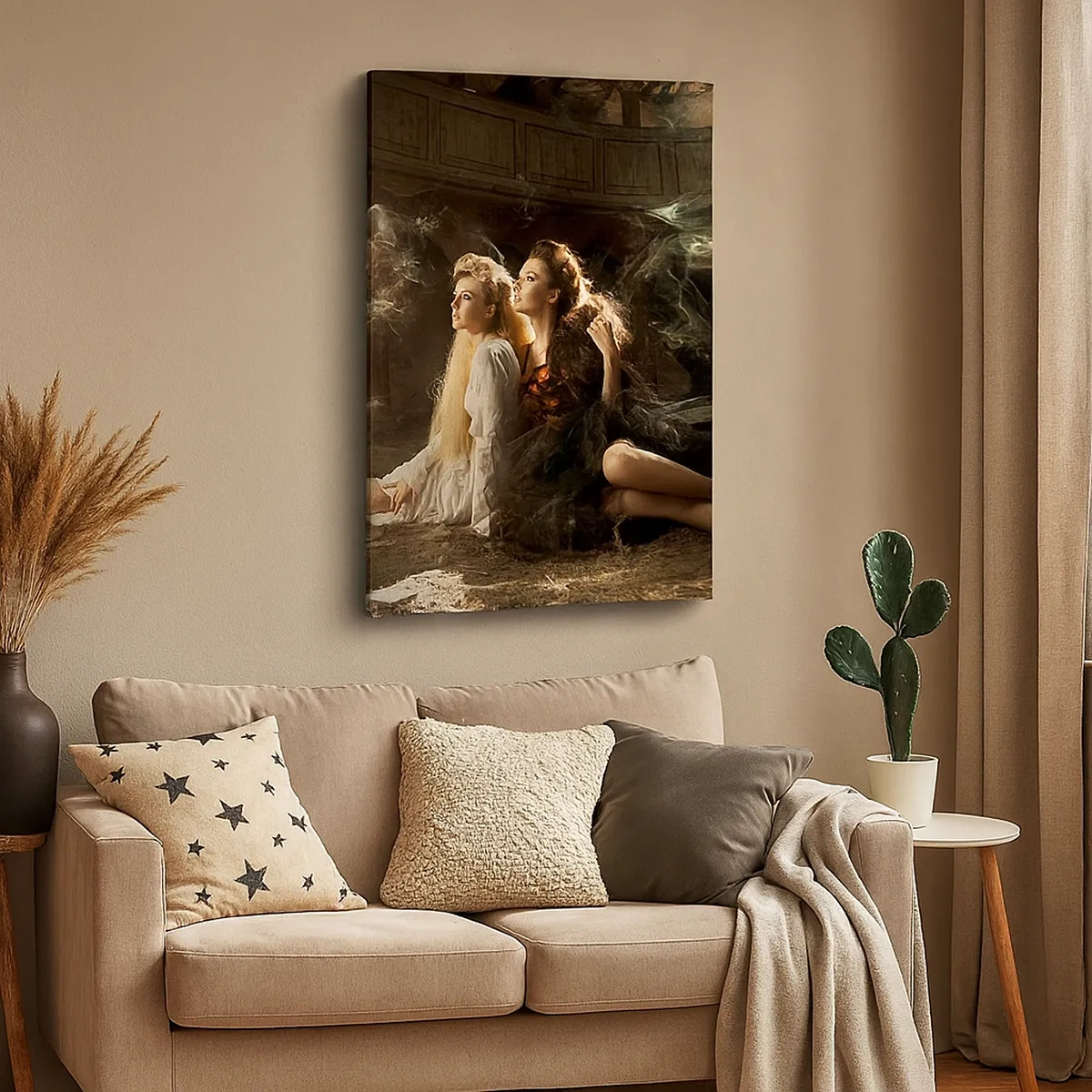 Quadro su tela - Stampe su Tela - Due donne in un ambiente magico con effetti di luce eterei. - 50x70cm - Ed è diventata poesia - Decorazione murale moderna per soggiorno e camera da letto ARTTOR