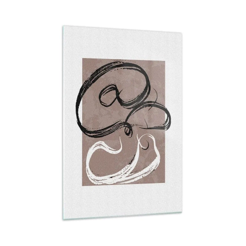 Quadro su vetro - Astrazione in bianco e nero su sfondo beige - 70x100cm - Composizione: alla ricerca della pienezza - Decorazione murale moderna per soggiorno e camera da letto ARTTOR