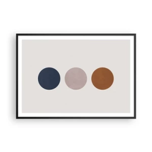 Poster in cornice nera - Una composizione minimalista con tre cerchi colorati - 100x70cm - Simbolo di perfezione - Decorazione murale moderna per soggiorno e camera da letto ARTTOR