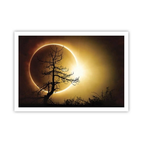 Poster - Eclissi solare con la sagoma di un albero in primo piano - 100x70cm - Eclissi totale - Decorazione murale moderna per soggiorno e camera da letto ARTTOR