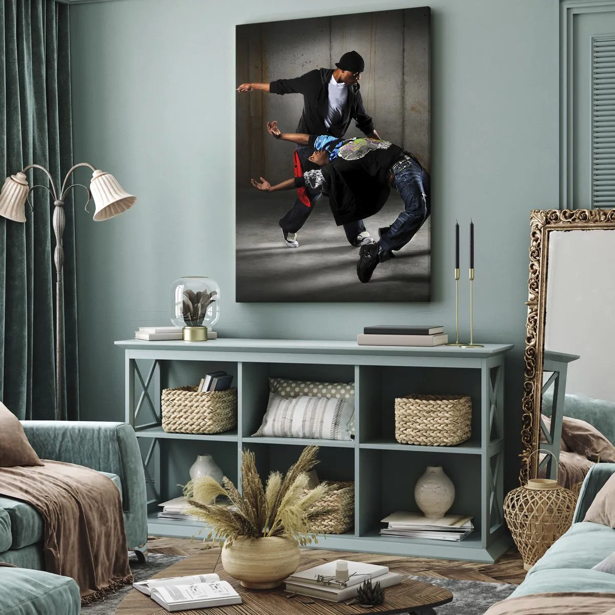Quadro su tela - Stampe su Tela - Un gruppo di ballerini hip-hop in una coreografia dinamica - 50x70cm - Ballare con il vento della strada - Decorazione murale moderna per soggiorno e camera da letto ARTTOR