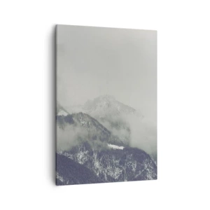 Quadro su tela - Stampe su Tela - Una valle di montagna avvolta nella nebbia in sfumature di grigio - 50x70cm - La valle delle nebbie - Decorazione murale moderna per soggiorno e camera da letto ARTTOR