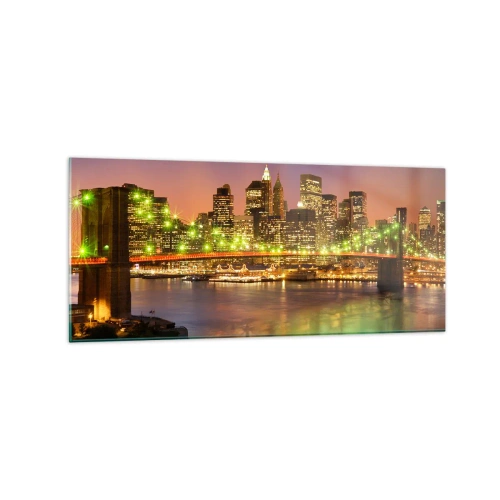 Quadro su vetro - Ponte illuminato in una città moderna di notte - 120x50cm - Qui la luce non si spegne mai - Decorazione murale moderna per soggiorno e camera da letto ARTTOR