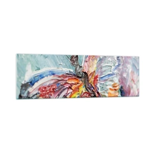 Quadro su vetro - Farfalla colorata in impasto su sfondo pastello - 160x50cm - Dipinto dalla natura - Decorazione murale moderna per soggiorno e camera da letto ARTTOR