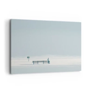 Quadro su tela - Stampe su Tela - Una persona seduta su una panchina in un paesaggio minimalista - 100x70cm - Si, aspetto. - Decorazione murale moderna per soggiorno e camera da letto ARTTOR