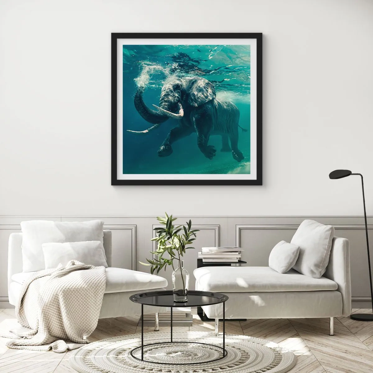 Poster in cornice nera - Tutti amano nuotare - 40x40 cm