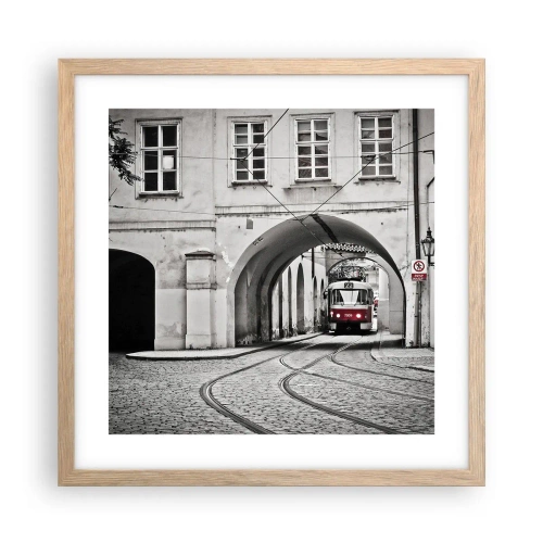 Poster in cornice rovere chiaro - Attraverso il labirinto cittadino - 40x40 cm
