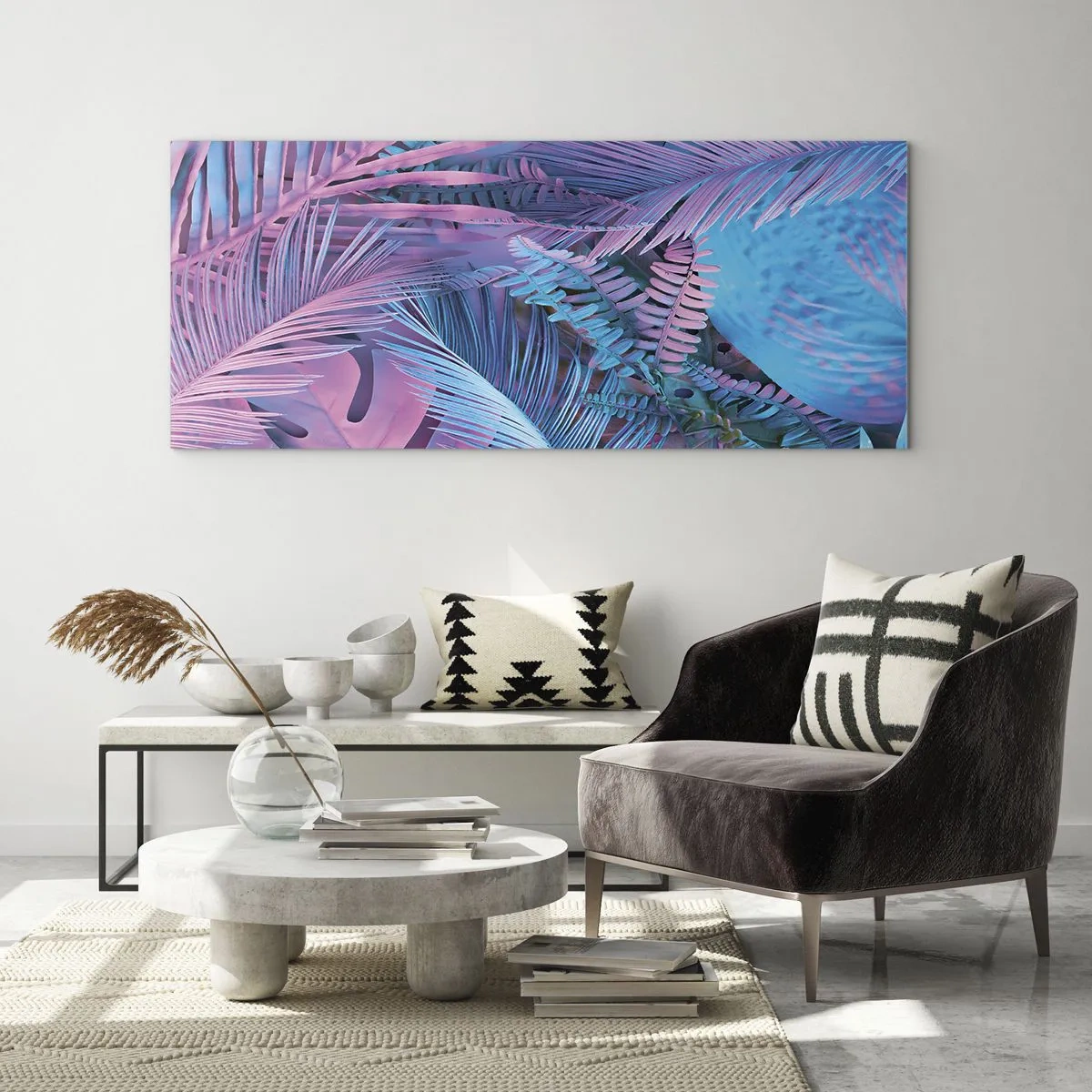 Quadro su vetro - Tropici in rosa e blu - 90x30 cm