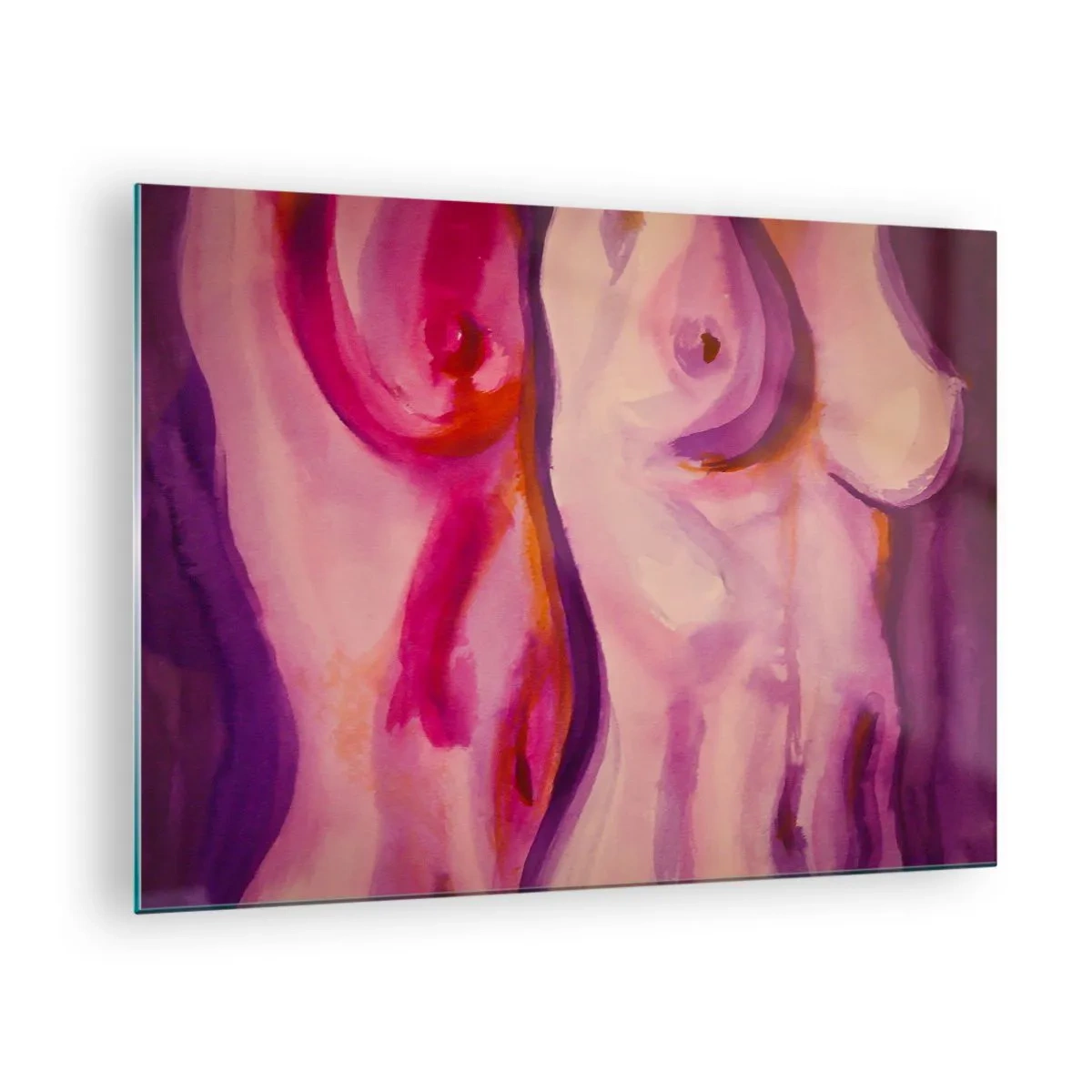 Quadro su vetro - Un'interpretazione artistica delle silhouette femminili nelle tonalità del rosa e del viola. - 70x50cm - Ode alla femminilità - Decorazione murale moderna per soggiorno e camera da letto ARTTOR