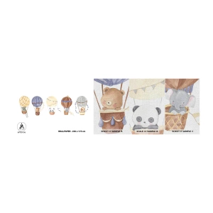 Campione di Fotomurale Premium Canvas - Amici in viaggio - Palloncini, Animali, Bambini - 100x30 cm