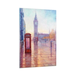 Quadro su vetro - Strada di Londra con il Big Ben in una giornata piovosa - 80x120cm - Giorno d'autunno a Londra - Decorazione murale moderna per soggiorno e camera da letto ARTTOR