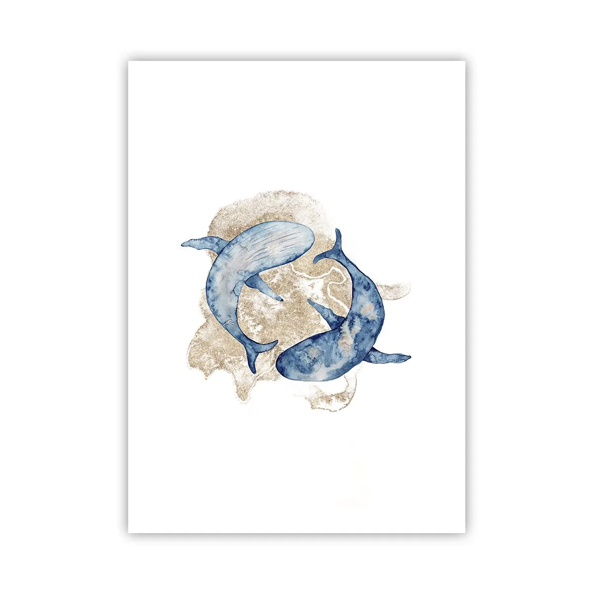Poster - Un dipinto astratto di due balenottere comuni - 50x70cm - Amicizia o amore? - Decorazione murale moderna per soggiorno e camera da letto ARTTOR
