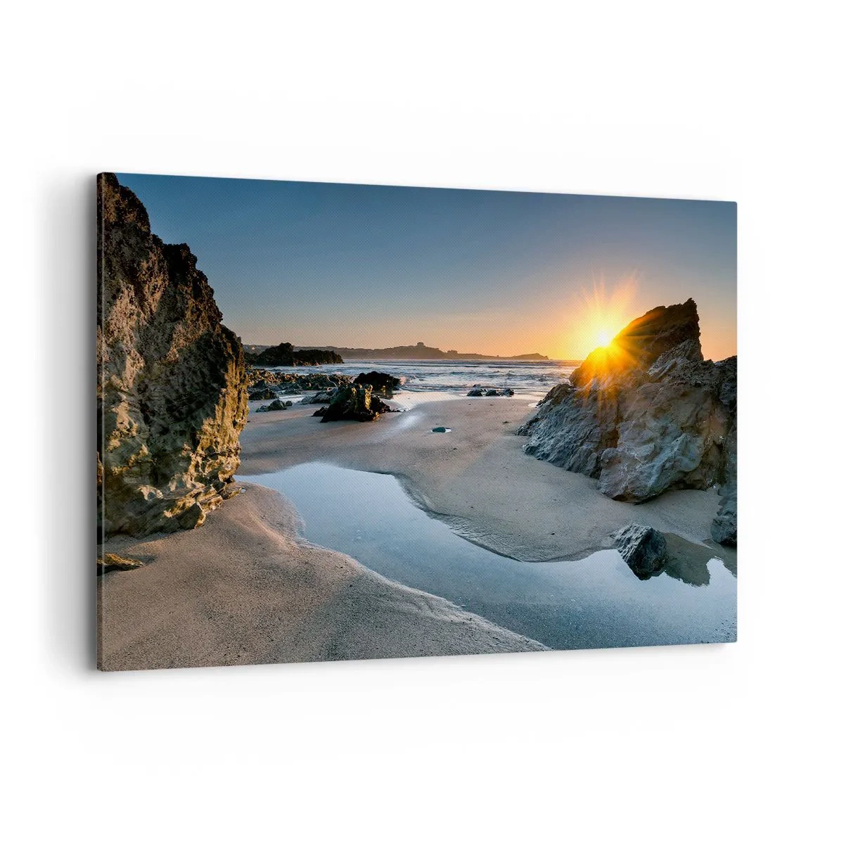 Quadro su tela - Stampe su Tela - Tramonto pittoresco su una spiaggia rocciosa - 100x70cm - Mai toccate da mano umana - Decorazione murale moderna per soggiorno e camera da letto ARTTOR