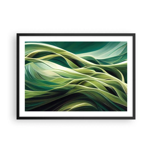 Poster in cornice nera - Linee dinamiche nelle tonalità del verde - 70x50cm - Gioco astratto in verde - Decorazione murale moderna per soggiorno e camera da letto ARTTOR
