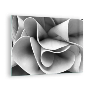 Quadro su vetro - Primo piano in bianco e nero di forme a spirale astratte - 70x50cm - Avviene nello spazio - Decorazione murale moderna per soggiorno e camera da letto ARTTOR