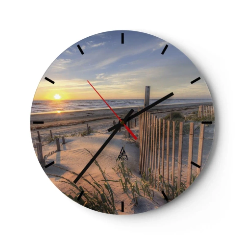 Orologio da parete - Orologio in Vetro - Spiaggia con dune al tramonto - 30x30cm - Luci e ombre del vento - Decorazione murale moderna per soggiorno, cucina e camera da letto ARTTOR