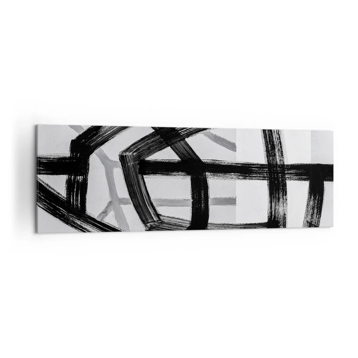 Quadro su tela - Stampe su Tela - Linee astratte in bianco e nero che si intersecano su uno sfondo chiaro - 160x50cm - Costruendo la profondità - Decorazione murale moderna per soggiorno e camera da letto ARTTOR
