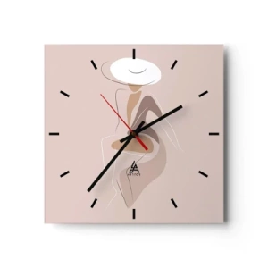 Orologio da parete - Orologio in Vetro - Silhouette minimalista di una donna con un cappello - 30x30cm - Essere una dama - Decorazione murale moderna per soggiorno e camera da letto ARTTOR
