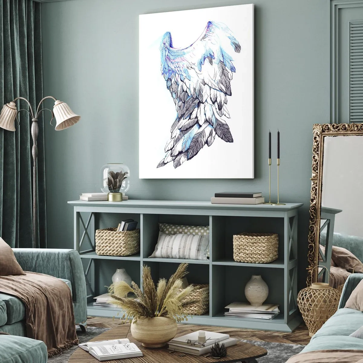Quadro su tela - Stampe su Tela - Delicate ali d'angelo in tonalità pastello - 50x70cm - Mi servono le ali - Decorazione murale moderna per soggiorno e camera da letto ARTTOR