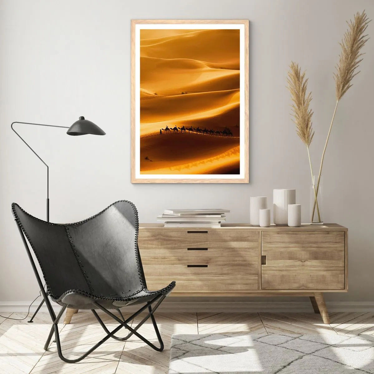 Poster in cornice rovere chiaro - La carovana sulle onde del deserto - 70x100 cm