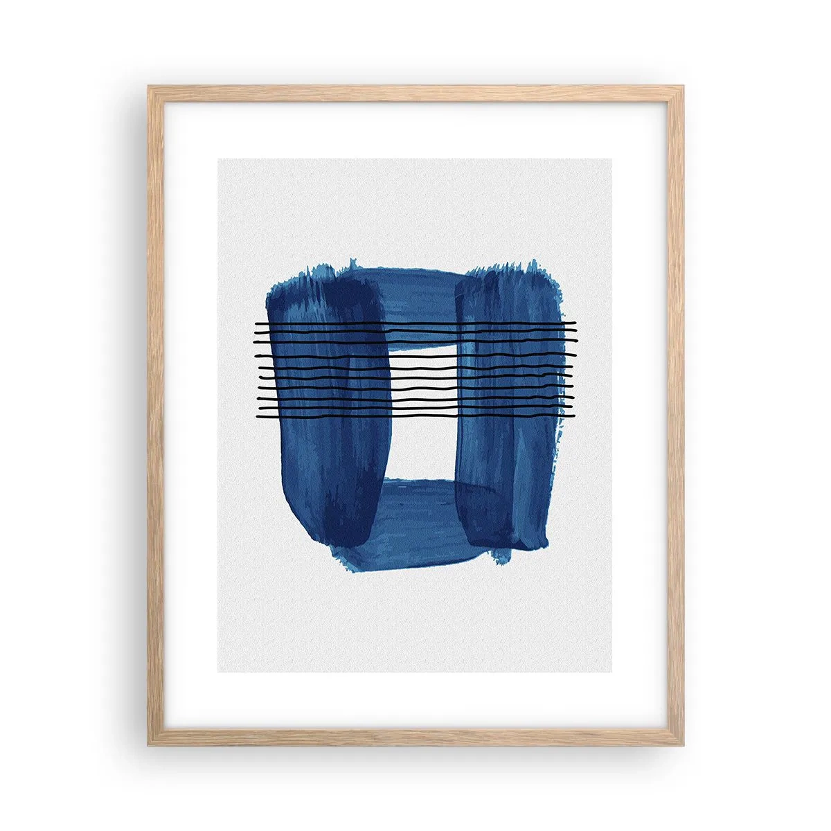 Poster in cornice rovere chiaro - Composizione blu e nera - 40x50 cm