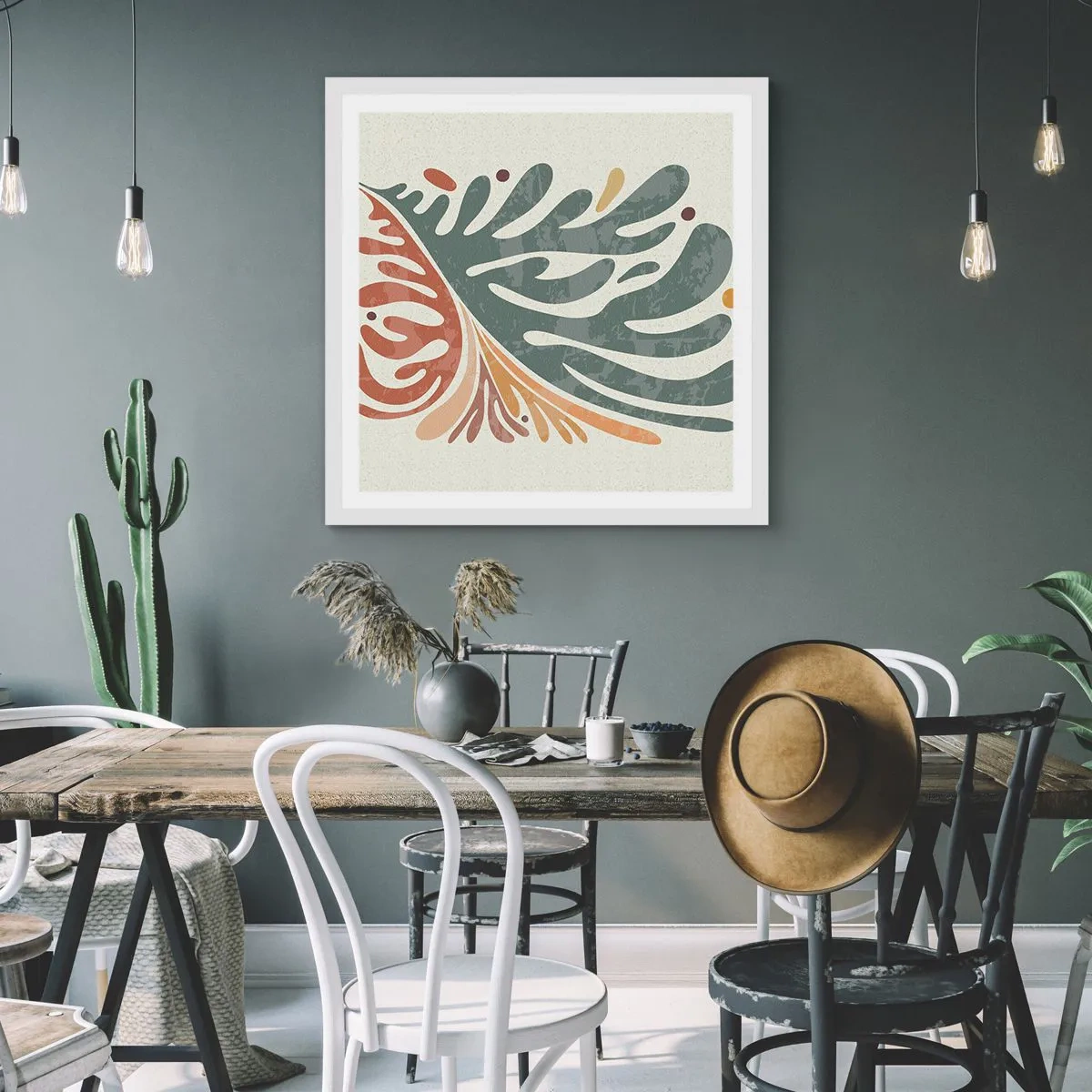 Poster in cornice bianca - Foglia multicolore - 40x40 cm