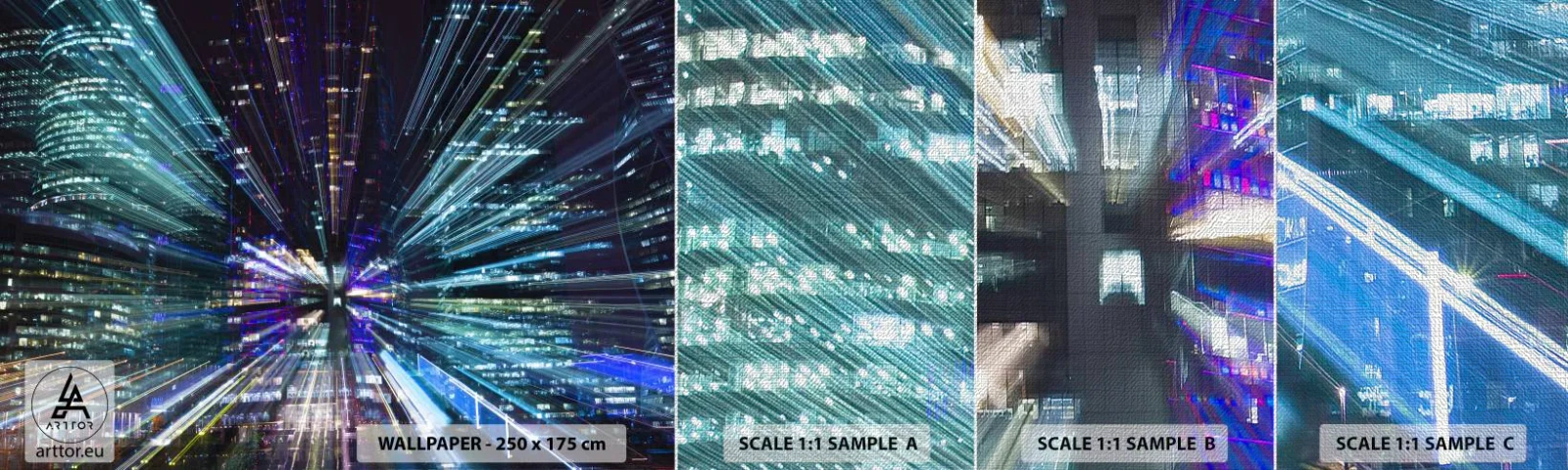 Campione di Fotomurale Premium Canvas - Passaggio nell'iperspazio - Astrazione, Città, Grafica - 100x30 cm