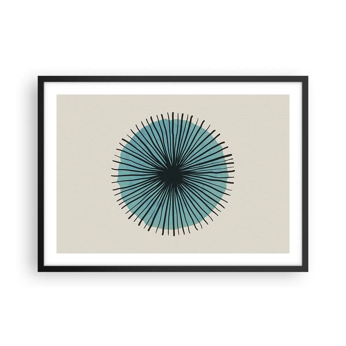 Poster in cornice nera - Forma circolare astratta con raggi blu - 70x50cm - Radiosamente nel blu - Decorazione murale moderna per soggiorno e camera da letto ARTTOR